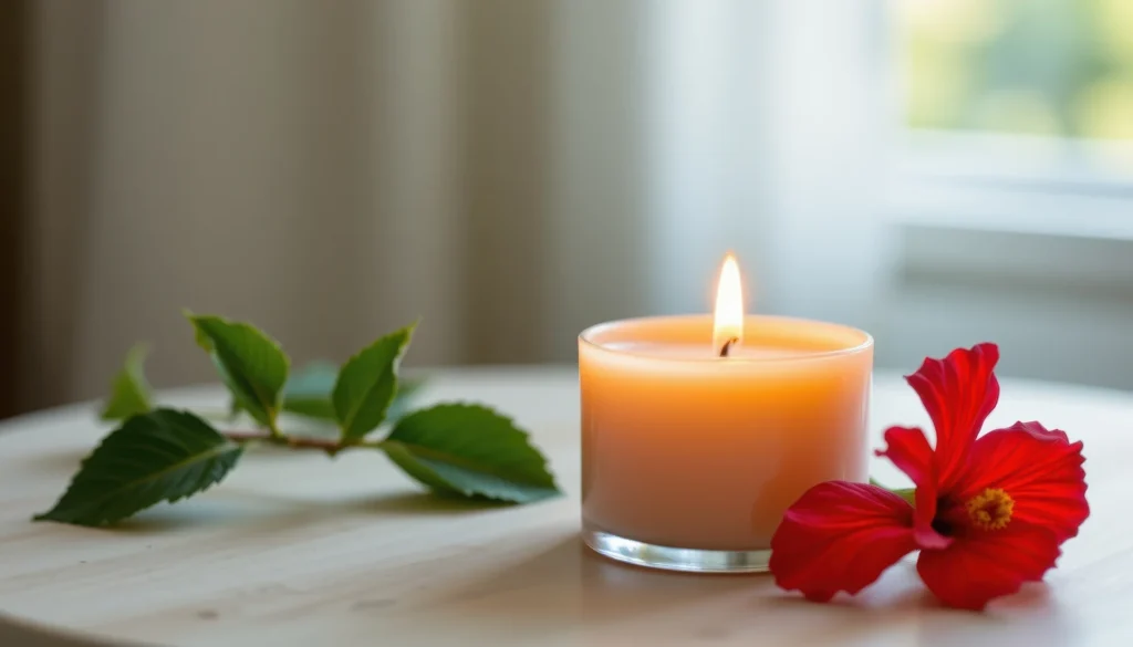 medium vecteezy hibiscus candle with bright red wax petals flickering 71726223 medium